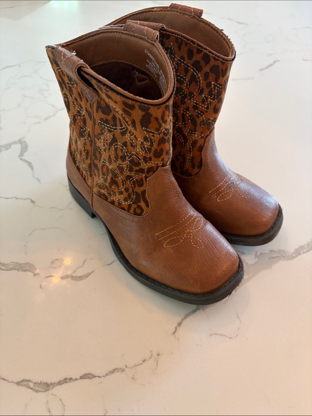 wonder nation Brown Leopard Print Kids Western Boots